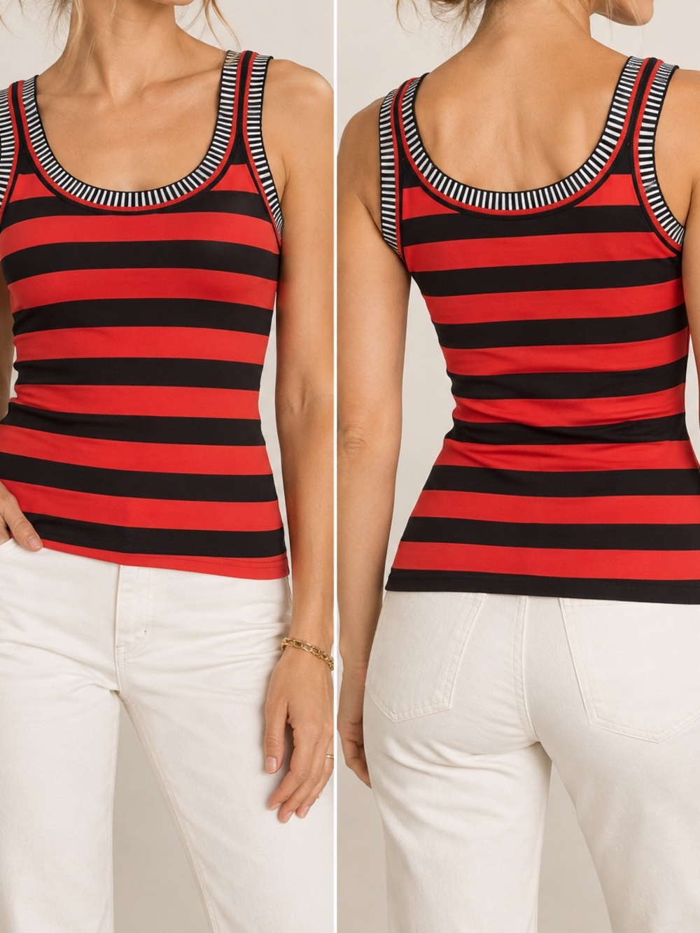 Joseph Ribkoff Red & Black Striped Tank with Contrast Trim